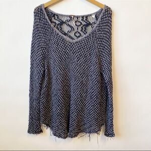Free People Poppyseed Yarn Lace Back Light Knit Pullover Top S